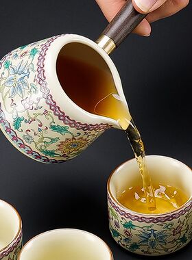 黄汝窑花满枝功夫茶具套装家用客厅防烫侧把泡茶壶茶杯喝茶一整套