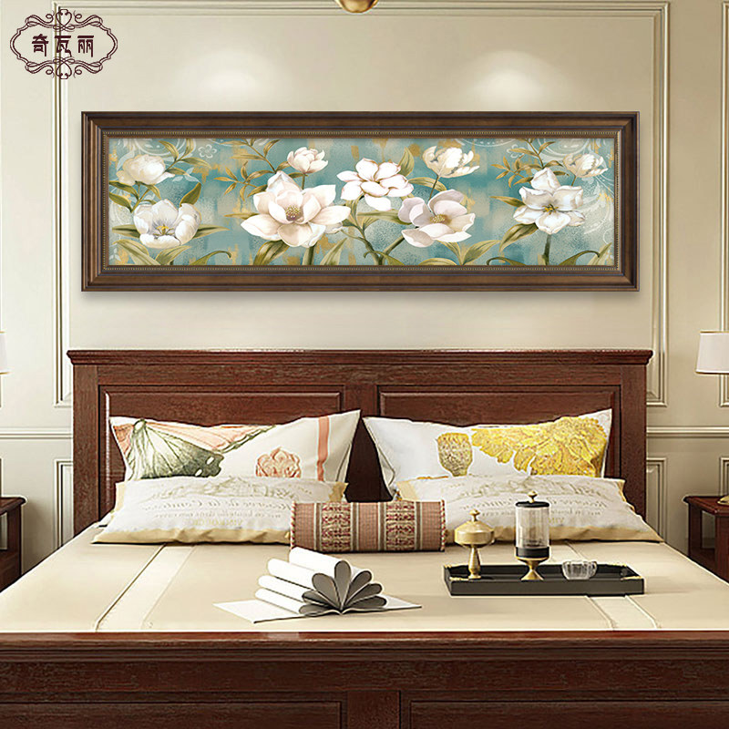卧室床头装饰画横版美式挂画客厅背景墙温馨房间壁画花鸟欧式油画
