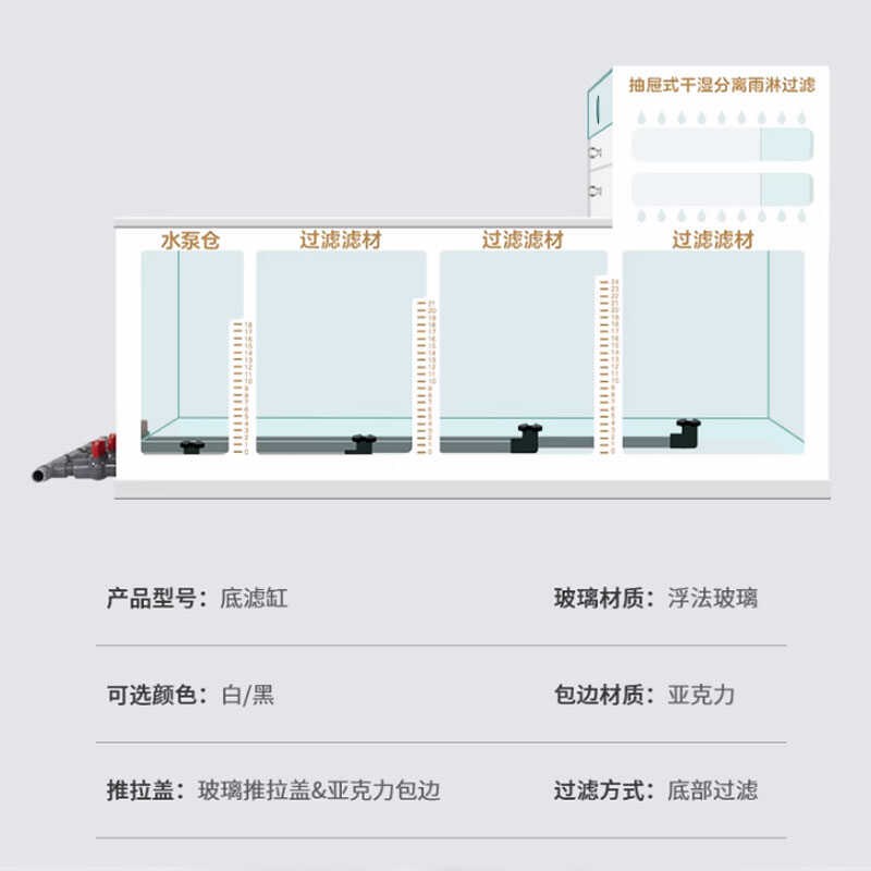 鱼缸上下过滤定制抽屉式干湿分离防溢流双层雨淋过滤盒溪流缸底滤