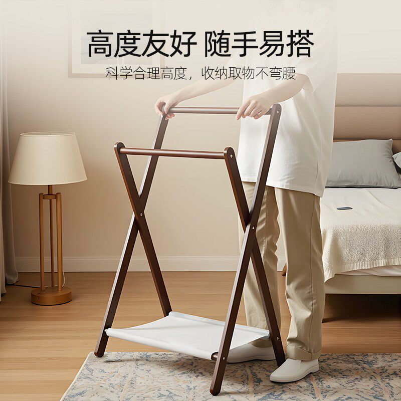 实木挂衣架原木风家用卧室阳台次净衣帽架晾衣架床边晚上放衣神器