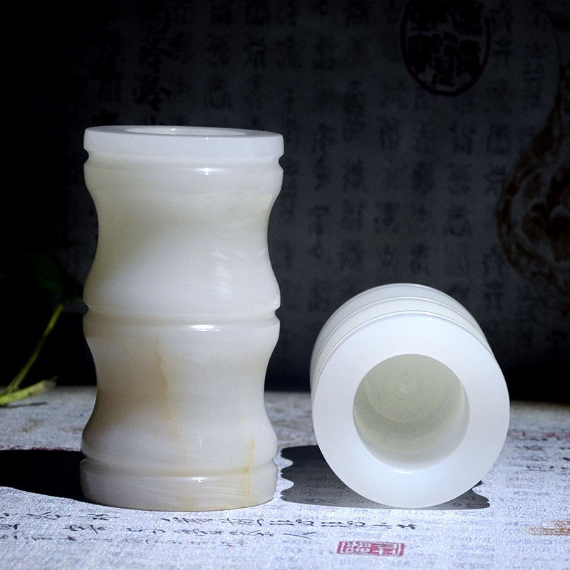 天然玉石笔筒竹节筒摆件 办公室客厅书房小花瓶家居装饰送礼佳品
