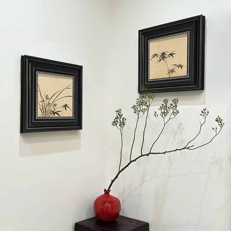 美式装饰画复古竹子植物客厅餐厅中古风壁画高级感肌理挂画法式