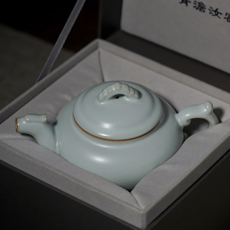 汝窑玉龙壶天青釉景德镇家用泡茶壶手工陶瓷单壶仿古原矿汝瓷礼品