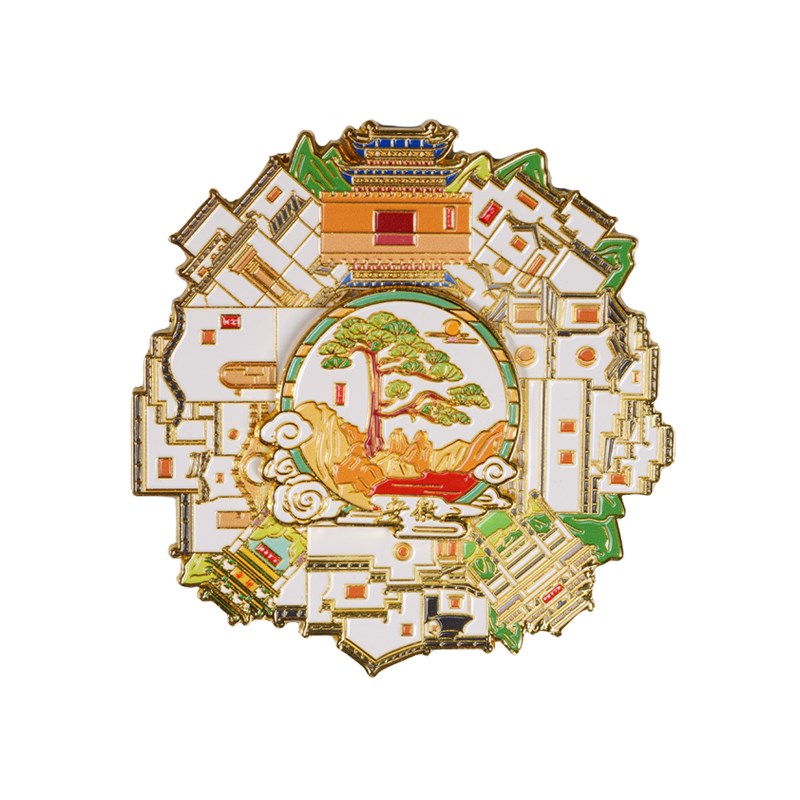安徽景点文创金属城市冰箱贴迎客松旋转旅游纪念品