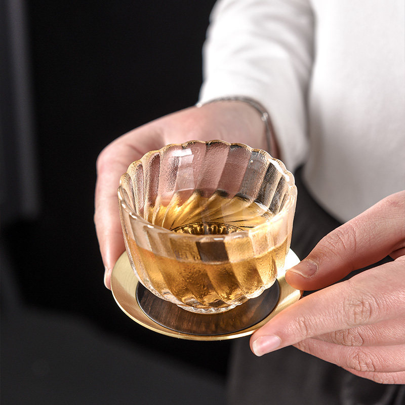功夫茶具配件黑檀实木杯垫高档桐木结合圆形杯托创意新中式茶杯垫