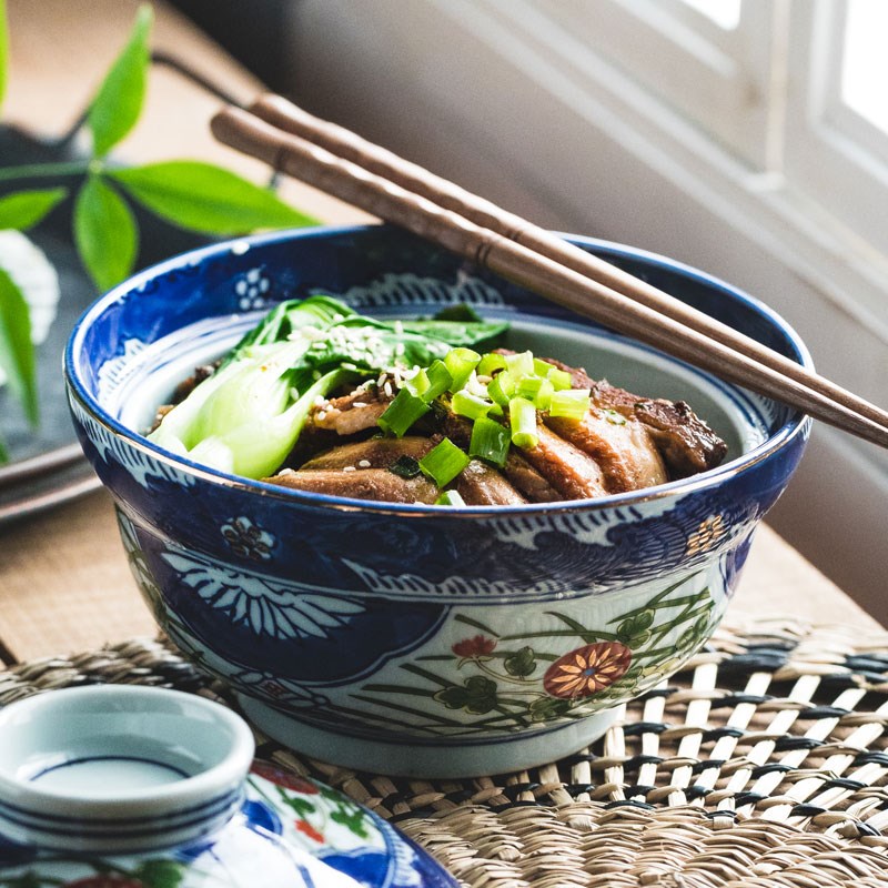 盖浇饭碗料理餐具蒸菜专用碗大号带盖汤碗拉面碗日式盖碗陶瓷个人