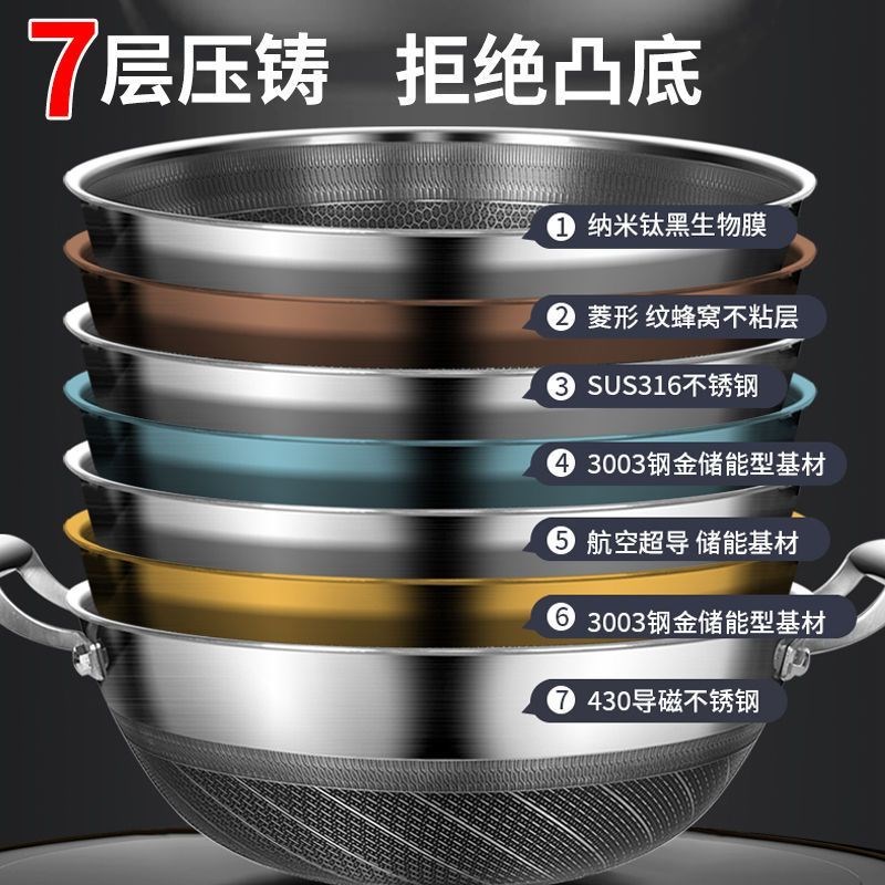 老式炖锅316不锈钢加深炒菜锅不粘锅家用加厚炖肉寿喜锅炒锅
