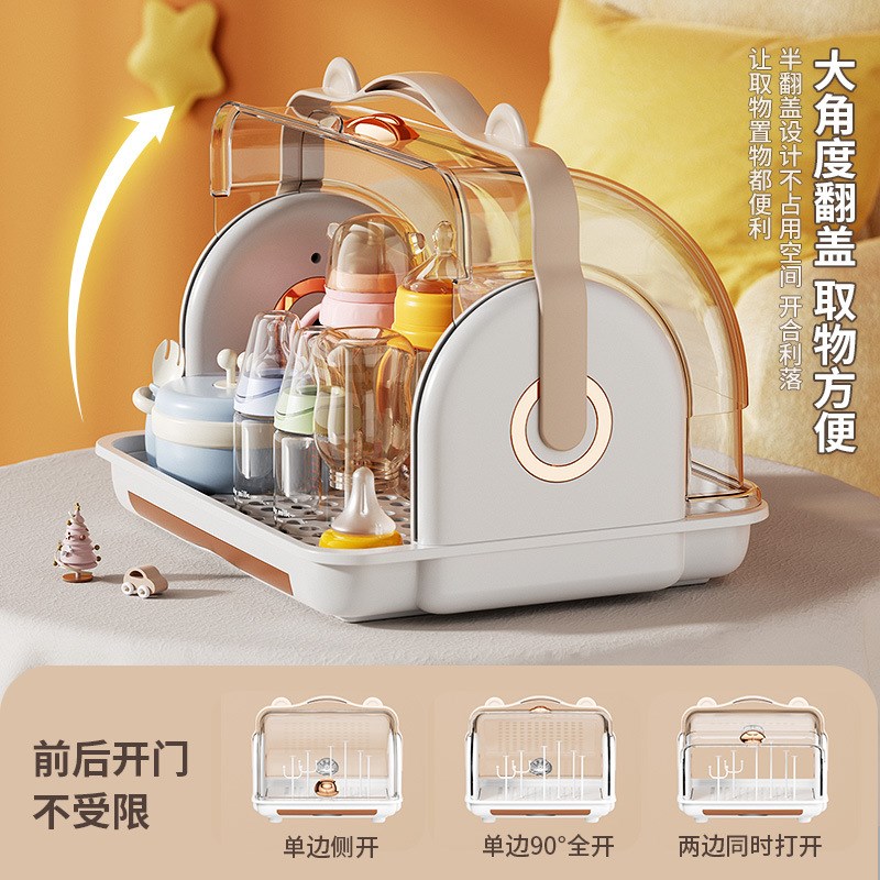 婴儿奶瓶收纳箱带盖防尘水杯沥水置物架宝宝碗筷储存盒餐具收纳盒