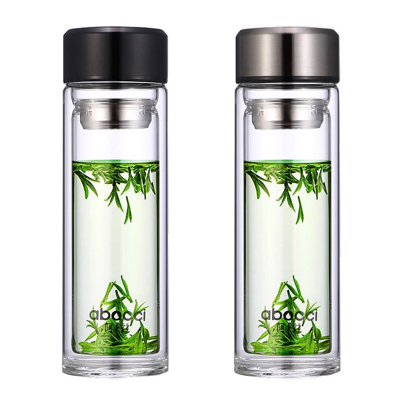 阿卜兹双层玻璃杯加厚过滤茶杯男女士创意便携水杯广告杯定制印字