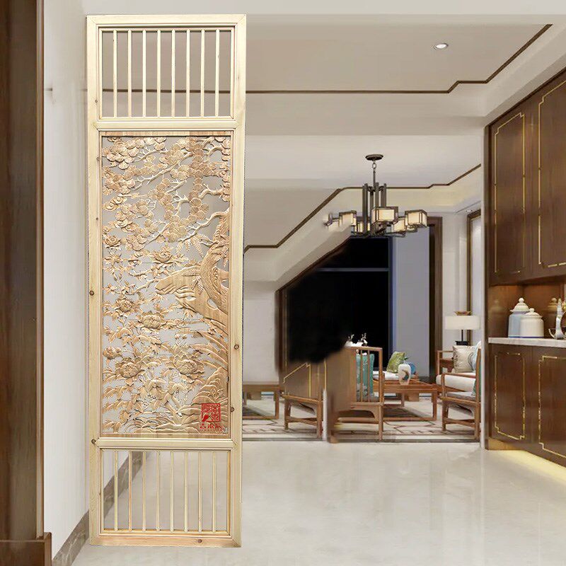 新中式东阳实木纯手工椴木雕刻屏风隔断入户门玄关客厅电视背景墙