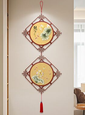 新中式中国结挂件连年有鱼客厅书房装饰画入户门玄关挂饰富贵花开