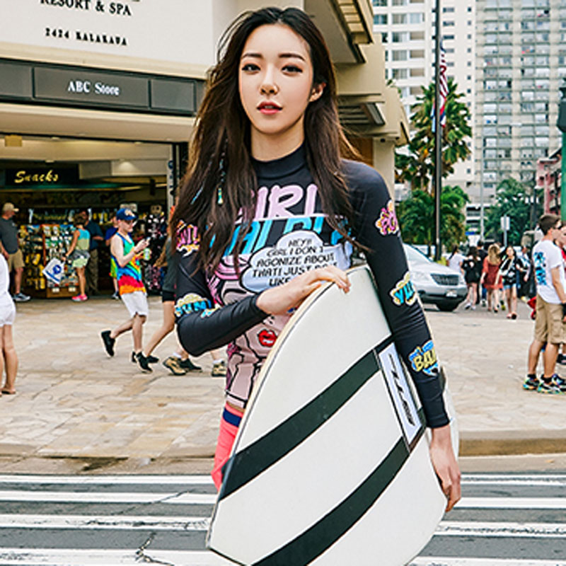 韩国STL潜水防晒长袖上衣女款 保暖沙滩游泳冲浪浮潜服分体水母衣