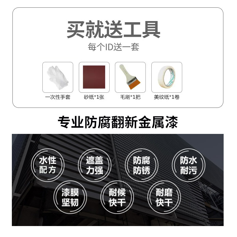 金属漆水性防锈漆栏杆铁门窗铁漆黑色白色防腐翻新漆快干工程油漆