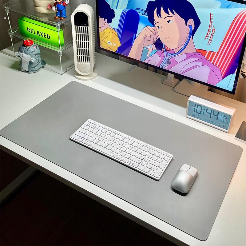 简约高级感白色滑鼠垫超大办公桌垫电脑键盘垫皮革办公桌垫可定制