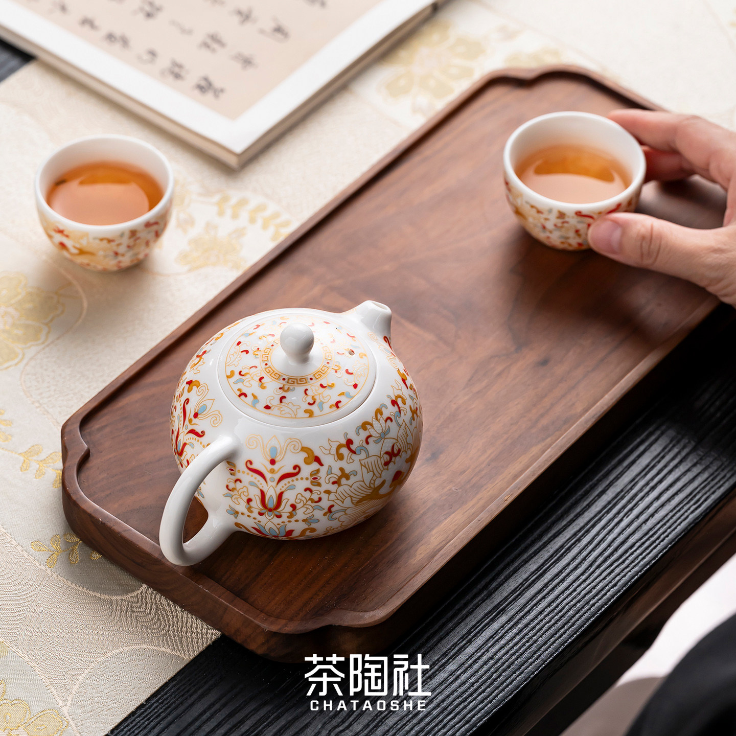 白瓷敦煌茶壶家用泡茶陶瓷西施壶一壶二杯茶具套装中秋节礼盒装