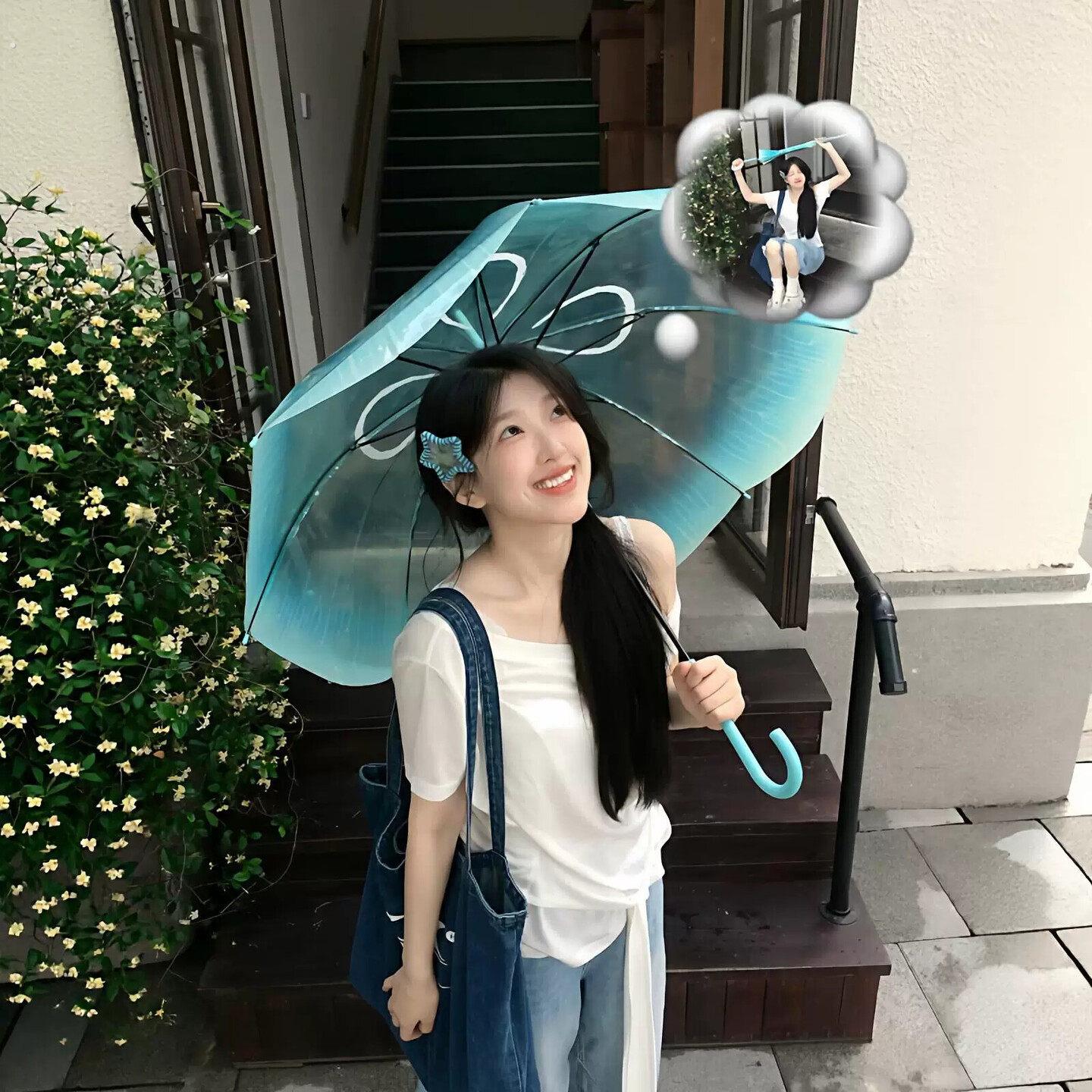 水母雨伞女晴雨两用长柄透明伞创意春日郊游氛围感拍照道具高颜值