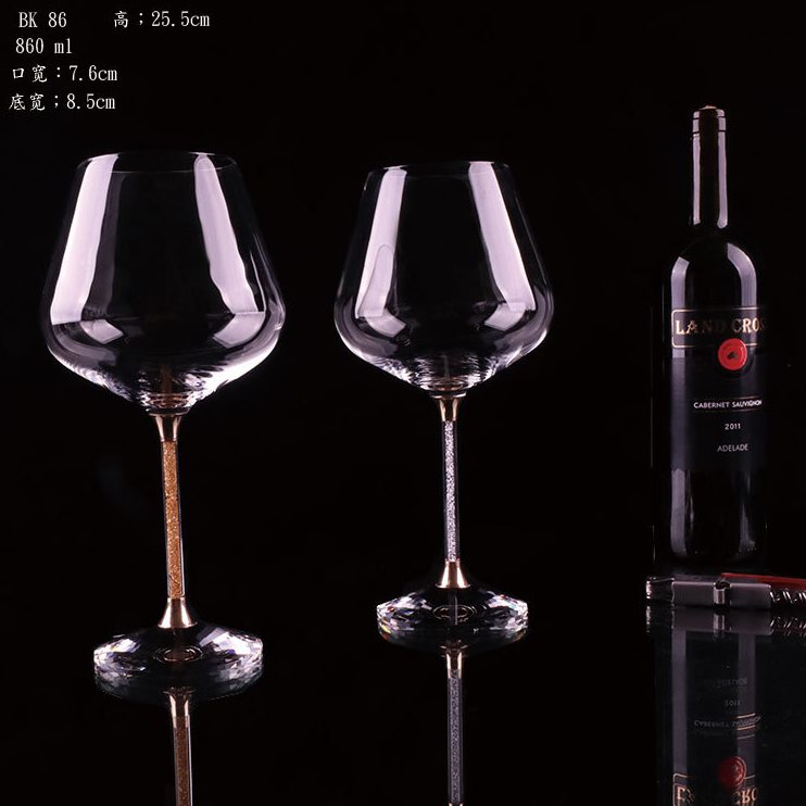 甄选定制档带钻水晶酒具套装 860ml勃垦地葡萄酒杯 金箔红酒杯