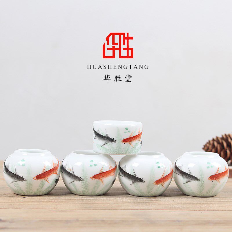 华胜堂 景德镇手绘花鸟鱼虫红子罐鸟食罐鸟具小鸟杯水罐 鸟笼配件