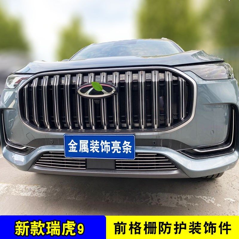 奇瑞瑞虎9中网外观改装防护防虫网汽车用品配件前格栅装饰亮条图片