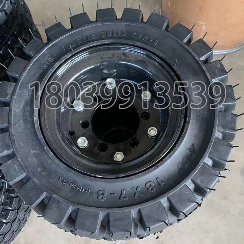 16x6-8实心胎18X7-8/18X7-10电动叉车铲雪扫雪车载重宽面实心轮胎图片