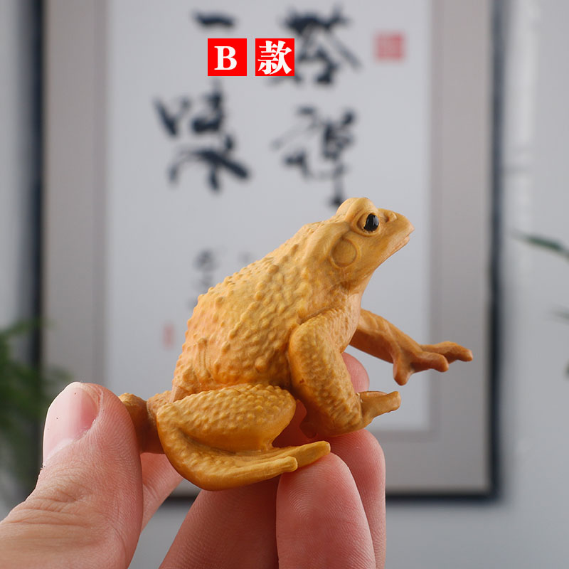 黄杨木雕刻手把件金蟾文玩把玩件实木手工艺品青蛙茶宠动物小摆件