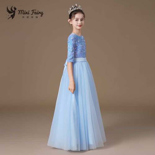 女童小提琴演出服中大童合唱团亮片晚礼服学生才艺表演钢琴主持长