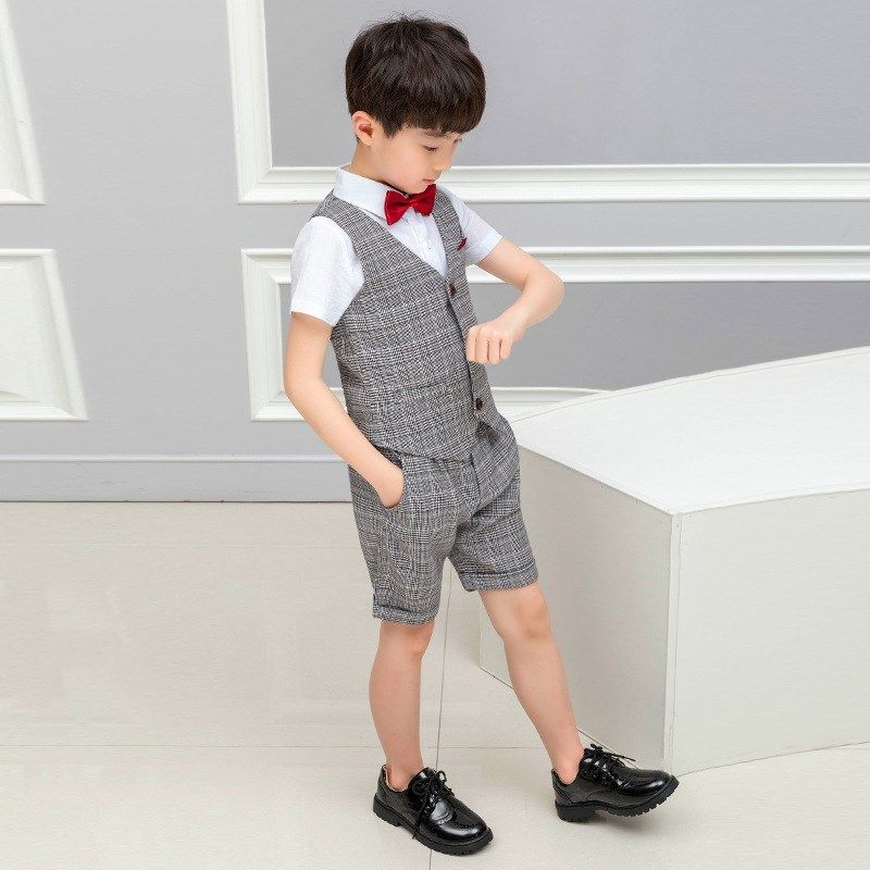 儿童夏装男童西服花童礼服套装夏季男孩宝宝短袖西装表演服演出服