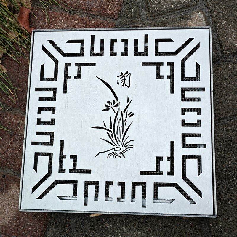 永章不锈钢水沟盖板篦子井盖304材质中式兰花激光镂空防蚊虫滤网