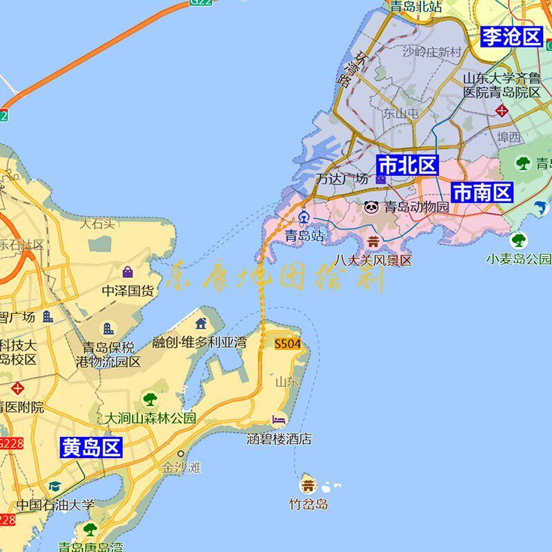 新款竖版青岛市行政地图办公室挂画高清大尺寸可定制电子版城区图