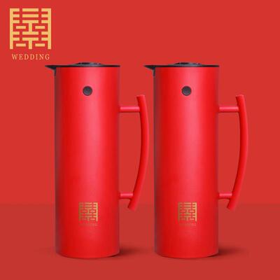 百安思结婚陪嫁红色一对暖壶玻璃保温壶暖瓶婚庆用品热水瓶热水壶