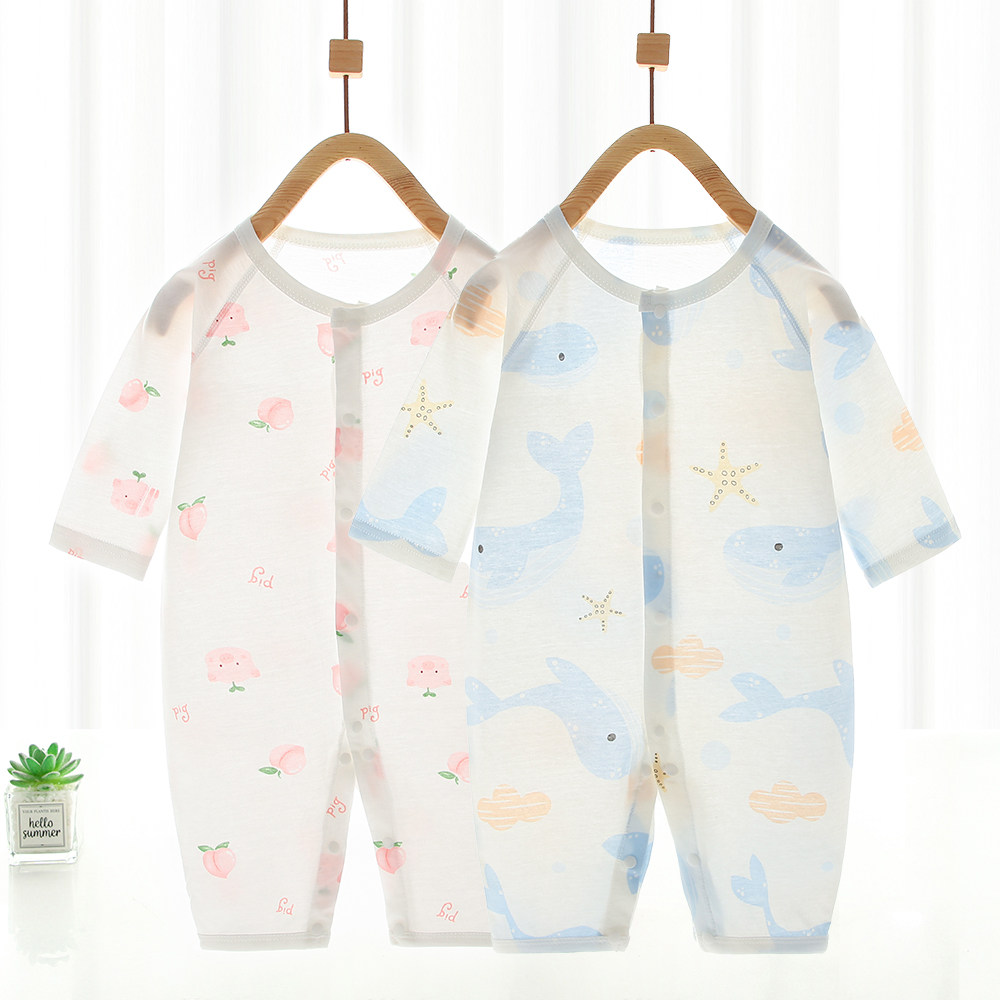 婴儿连体衣夏季A类新生儿衣服宝宝哈衣爬服长袖空调房睡衣薄