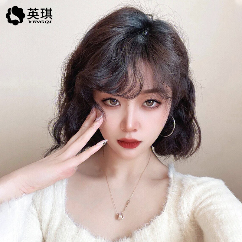 英琪假发女短发港风复古羊毛卷空气刘海短卷发自然全头套全真人发