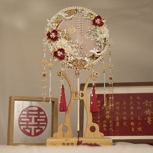 中式团扇新娘结婚双色diy材料包高级闺蜜新婚礼物秀禾服喜扇婚扇