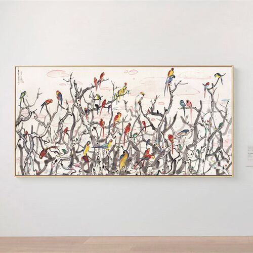 吴冠中水墨装饰画民宿新中式挂画餐厅壁画大横幅植物花卉客厅油画