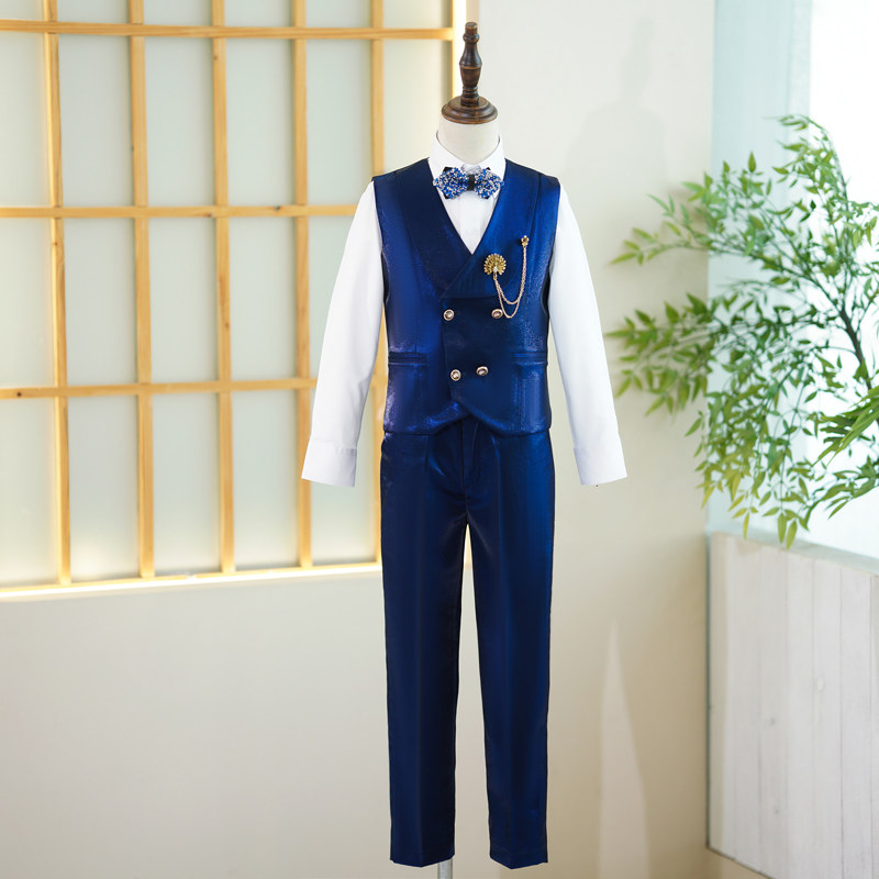 男童礼服套装夏短袖高端英伦风走秀礼服男孩生日主持人钢琴演出服