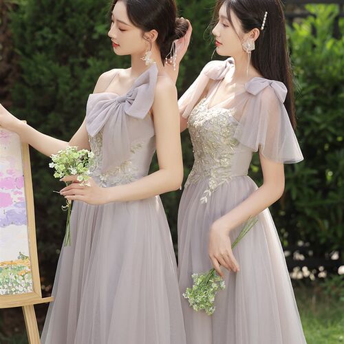 伴娘服女2024新款气质灰色仙气结婚高级感姐妹服伴娘团婚礼裙秋季
