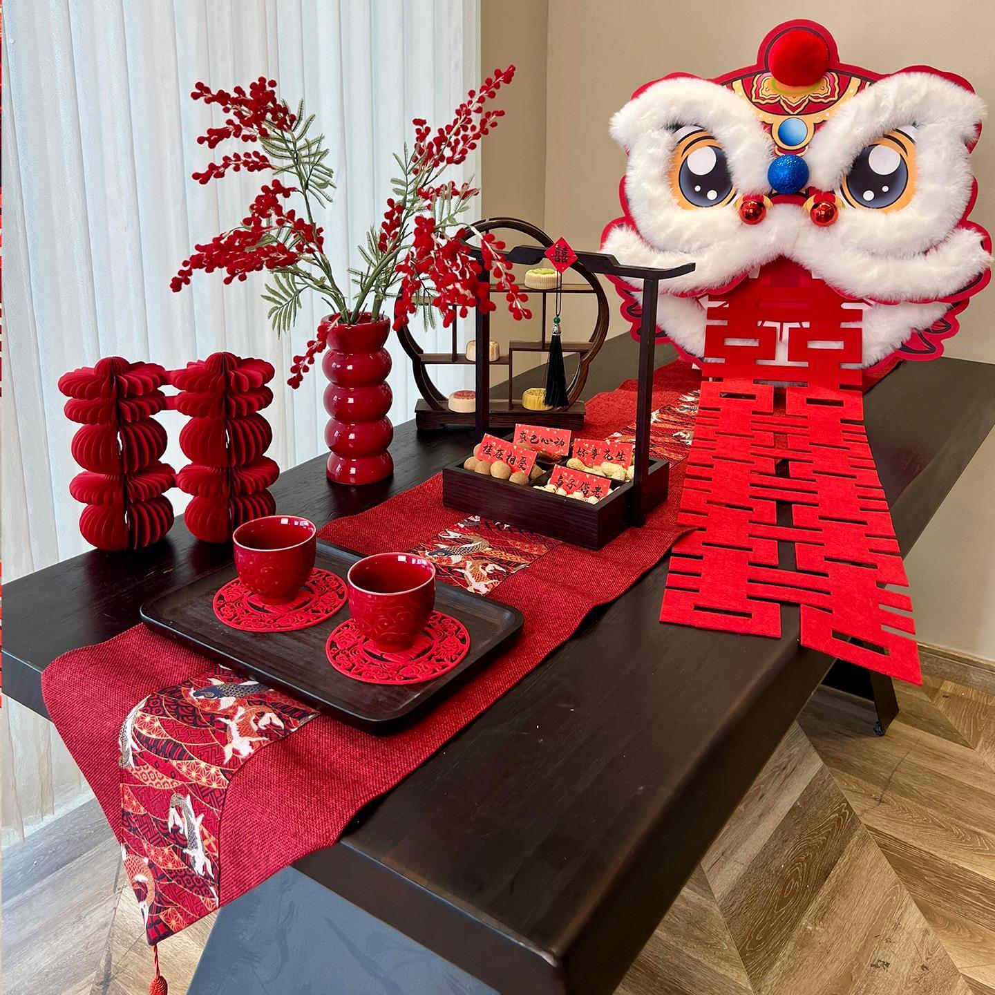 结婚茶几布置中式锦鲤桌旗婚房客厅摆件全套敬茶改口仪式拍照道具