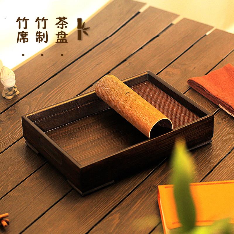 竹席竹制茶盘小型干泡台木质茶具沥水托盘一人小茶台便携式竹茶盘