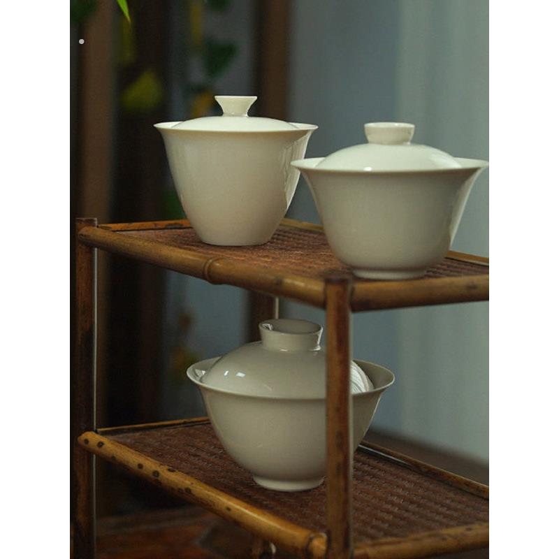 复古草木灰釉薄胎盖碗二才泡茶杯简约陶瓷功夫茶具家用不烫手茶碗图片