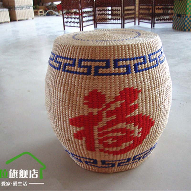 环保草编藤编榻榻米圆鼓凳坐凳坐墩矮凳实木小凳子换鞋凳蒲团圆凳