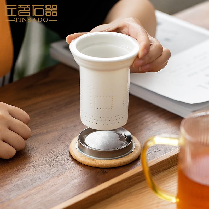 左茗右器玻璃杯办公室茶水分离泡茶杯过滤带竹盖带把手水杯子女士