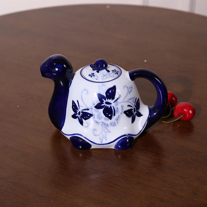 家用陶瓷水壶泡茶茶壶青花瓷陶壶大号单壶动物猫咪仿古中式茶室