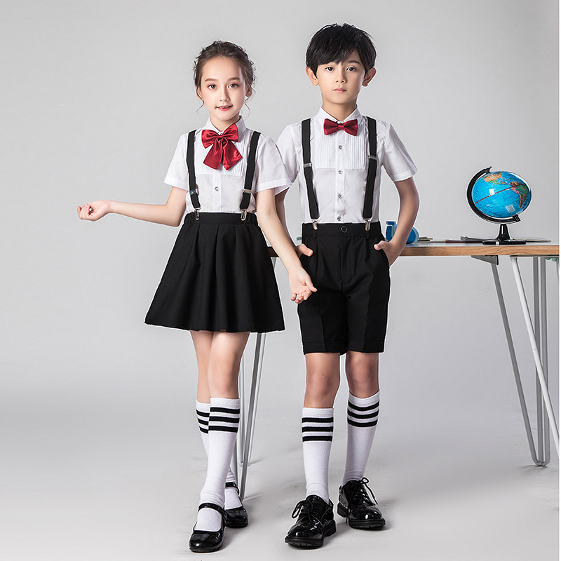 儿童合唱演出服男童背带裤礼服女童夏季舞蹈裙小学生朗诵表演服装