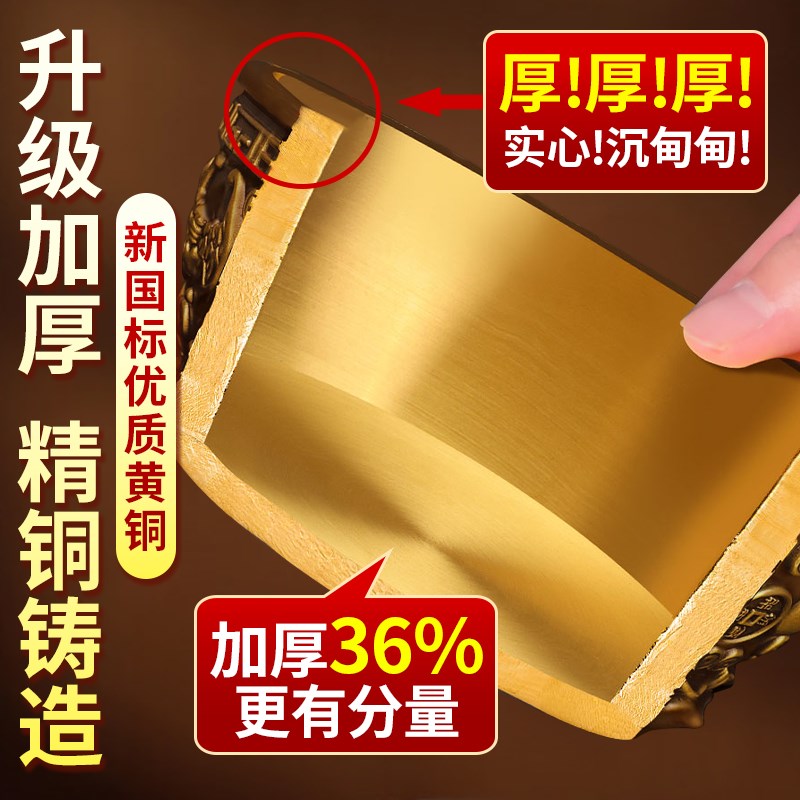纯黄铜聚宝盆实心客厅招财摆件店铺玄关沈万三铜碗铜盆米缸存钱罐