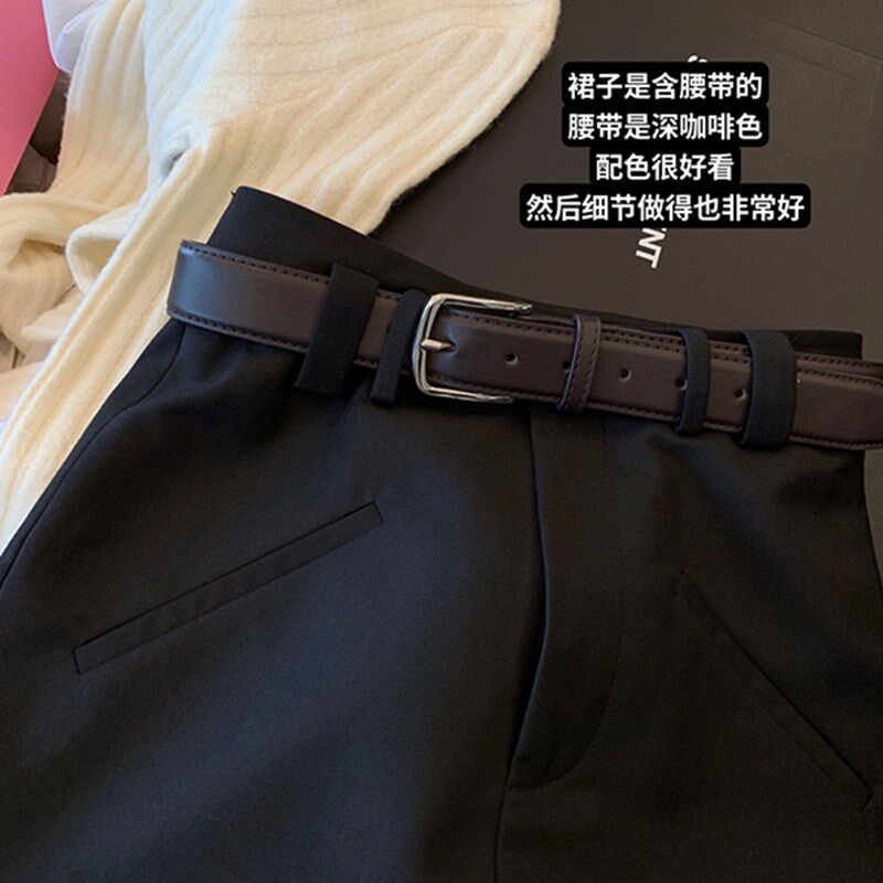 简约高级休闲百搭A字裙皮腰带装饰性感修身显瘦半身裙裤