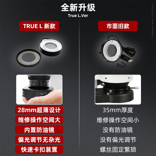 True L 显微镜光源灯偏振LED光源环形灯可调节偏光防眩晕防油防尘