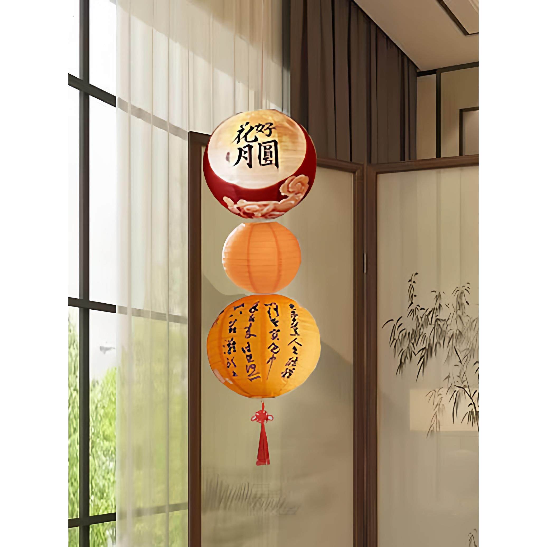 中秋节场景布置氛围灯笼秋天橙黄色系幼儿园秋收题材装扮挂饰灯笼