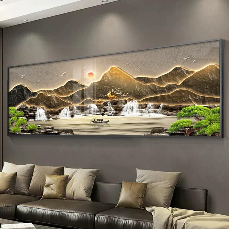2025新款客厅装饰画新中式中堂沙发背景墙挂画山水画茶室横幅壁画
