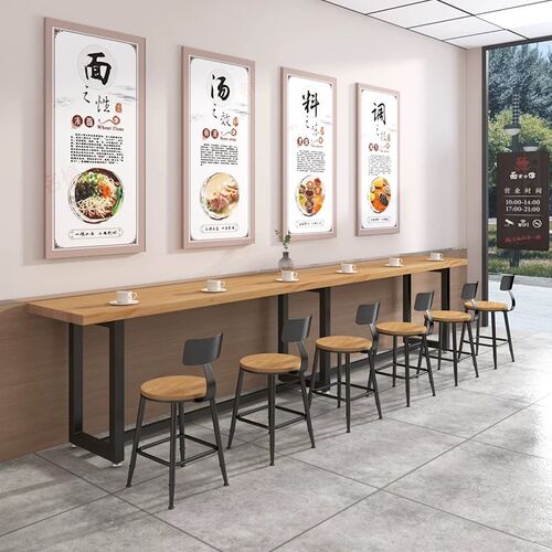 矮吧台桌靠墙靠窗边桌快餐店食堂小吃店面馆长条窄桌酒吧矮吧桌子