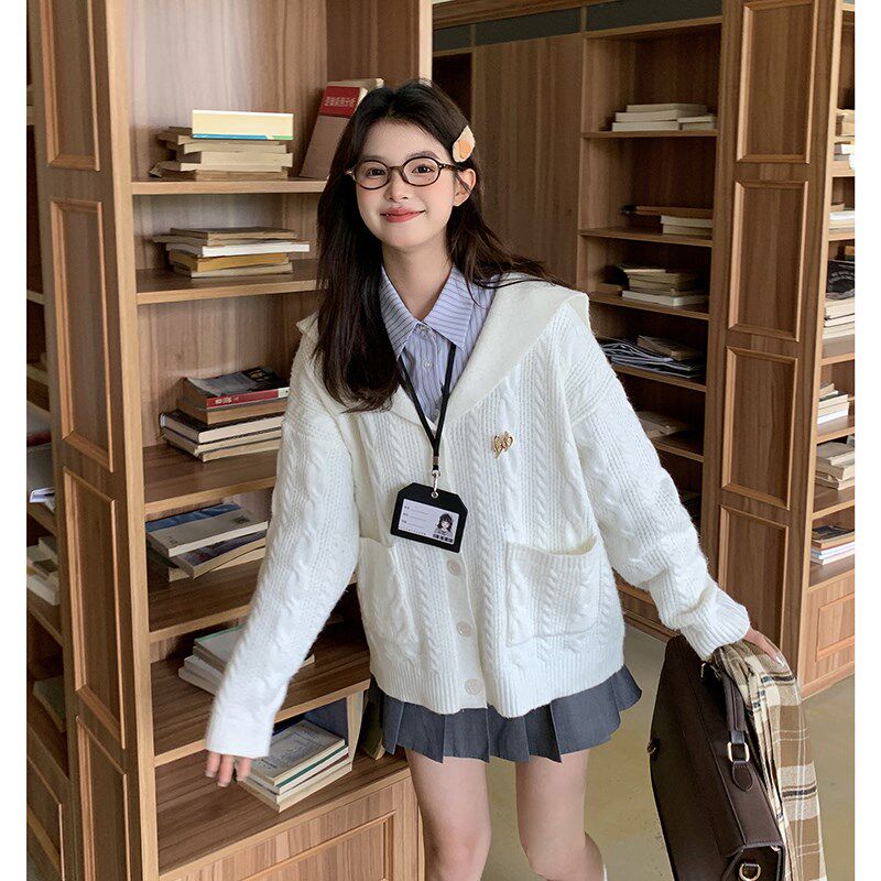 东京岁时记jk翻领宽松学院风海军领JK毛衣针织开衫外套女制服秋冬